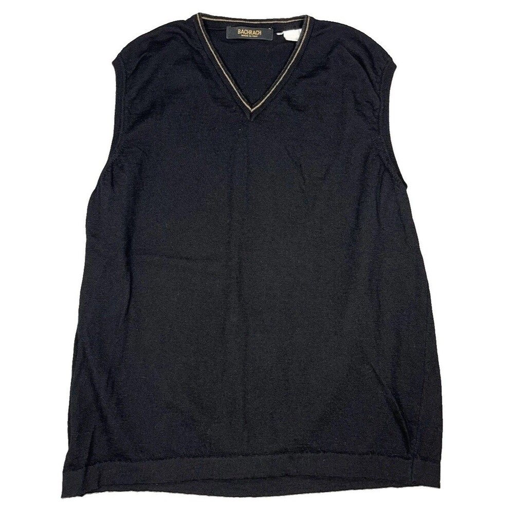 Bachrach Mens Small Wool Vest Black Pullover Knit Sweater Vest Regular Y2k Retro